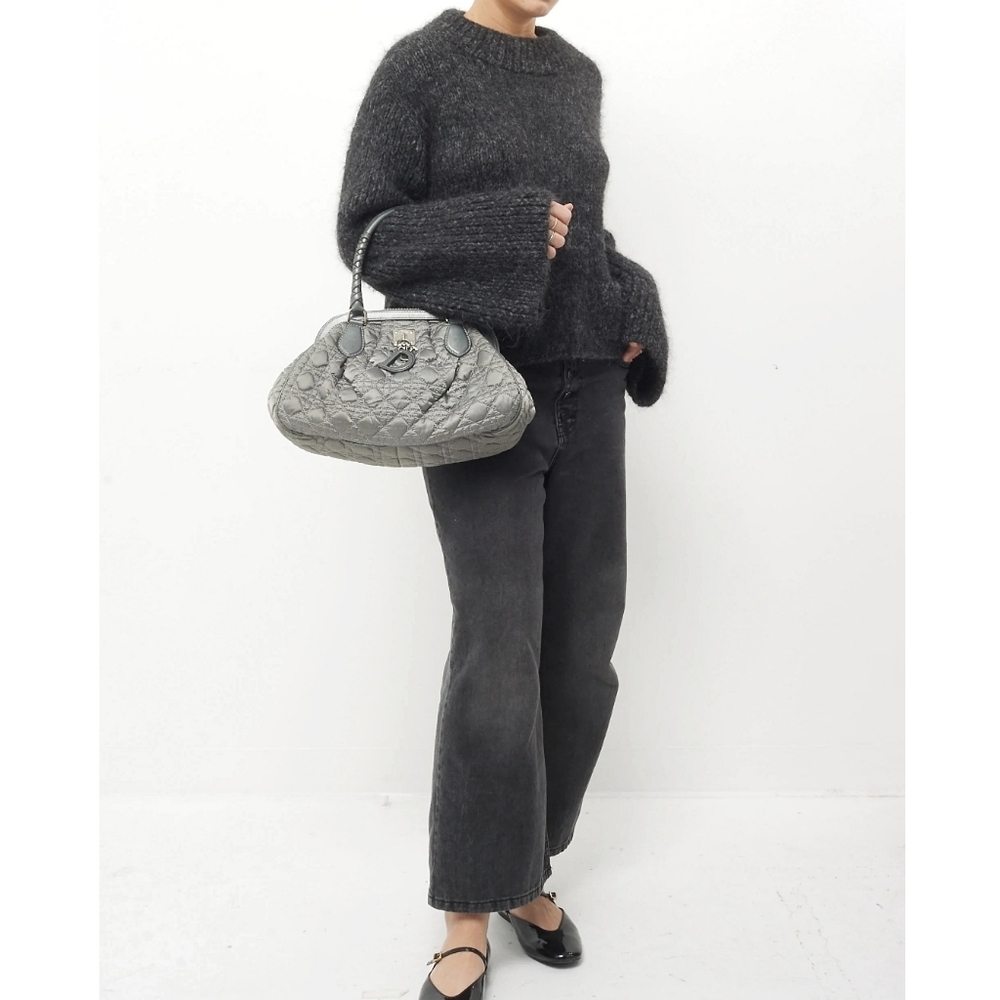 Vintage Christian Dior Quilted Gray Cannage Satin Charming Doctor Bag